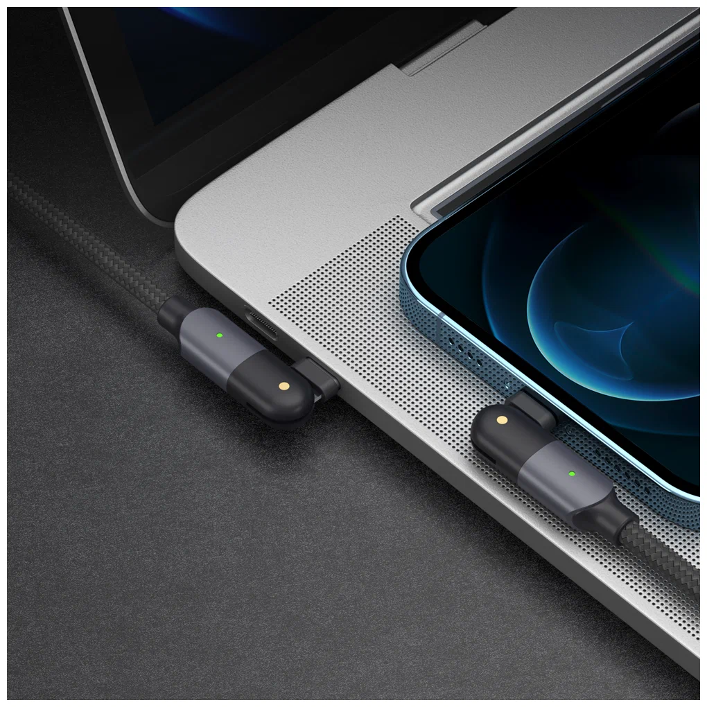 Дата-кабель USB-A - Lightning, поворотный, 180˚, USB 2.0, 2,4A, 1.2м, алюминий, нейлон, черный,Deppa 72326