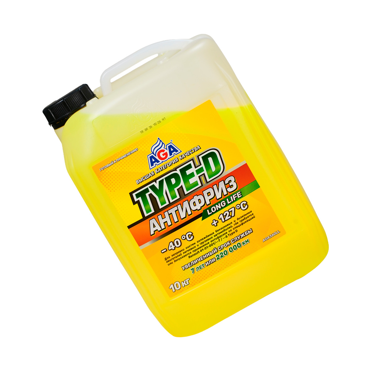 AGA360LL Антифриз желтый,  -40С, 10кг,  TYPE-D AGA ANTIFREEZE AGA  TYPE-D