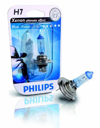 Лампа PHILIPS H7 12V 55W Blue Vision Ultra 12972BVUB1 (белый яркий светло-голуб) блистер 1 шт