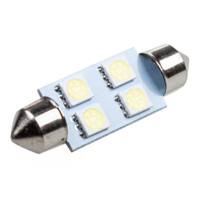 Автолампа диод T11(C5W) 12V 4 SMD диода 1-конт 39мм Белая SKYWAY Салон, номер min 2