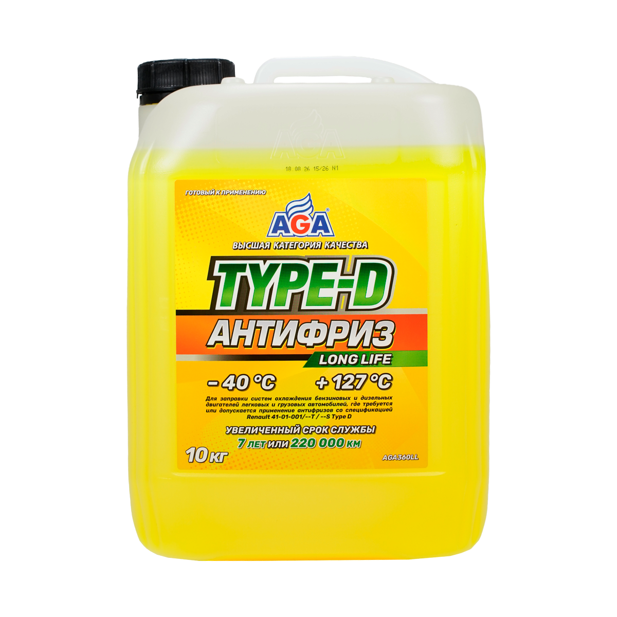 AGA360LL Антифриз желтый,  -40С, 10кг,  TYPE-D AGA ANTIFREEZE AGA  TYPE-D