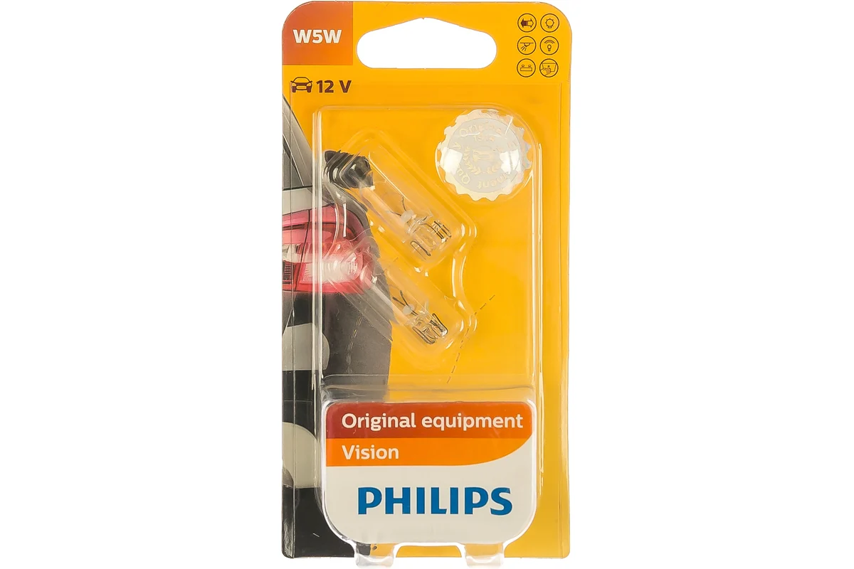 Лампа PHILIPS W5W 12V-5W (W2.1*9.5d)  блистер 2шт 12961B2