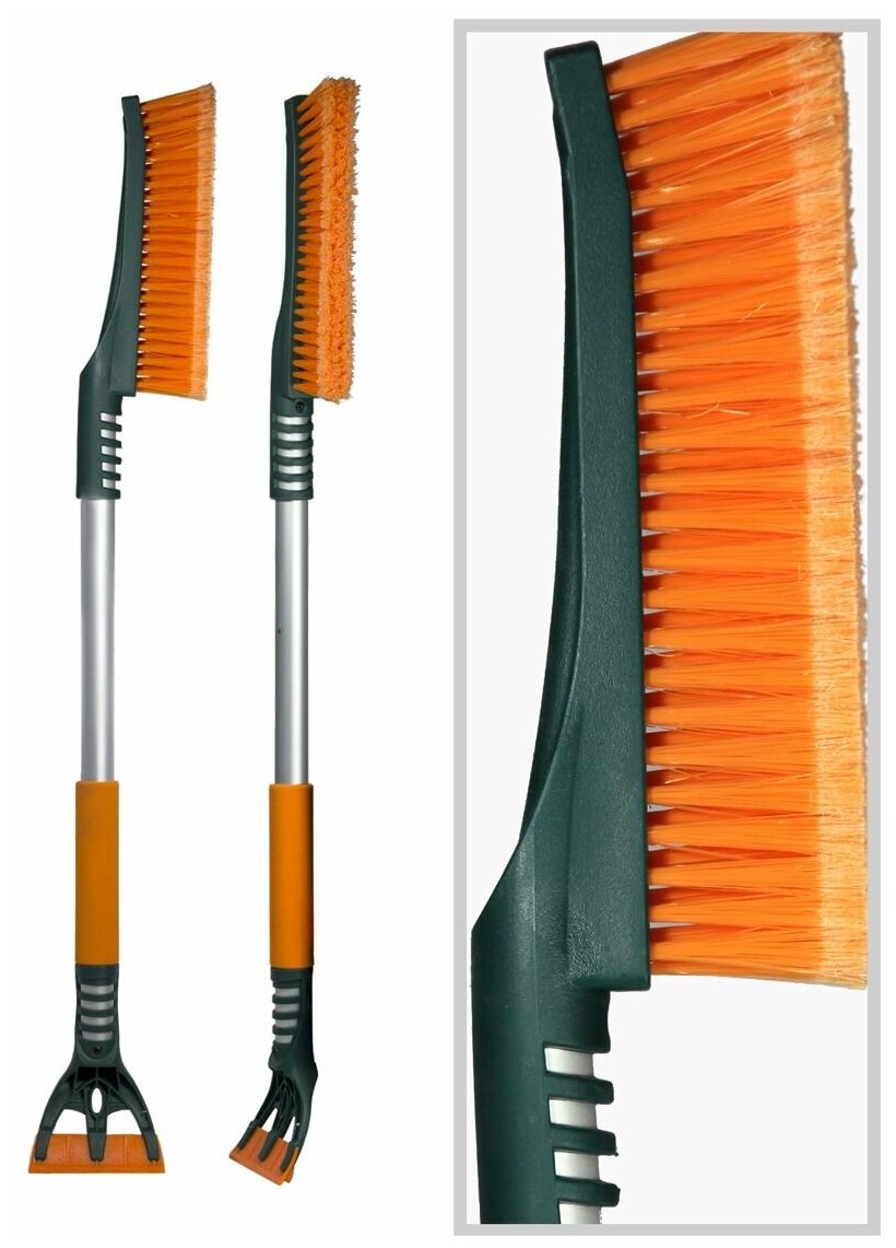 Щетка для снега cо скребком "Li-Sa" 91,5 см поролоновая ручка,расщепленная щетина, оранжево-зеленая (LS212) 44385