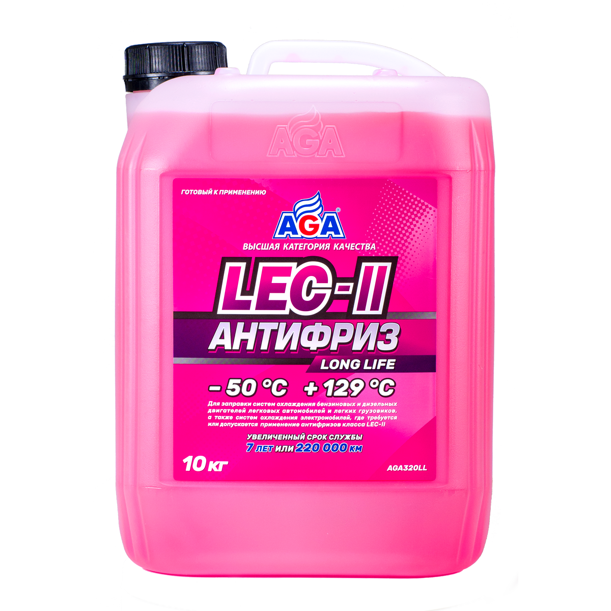 AGA320LL Антифриз, готовый к применению, розовый, -50С, 10кг, LEC-II;ANTIFREEZE AGA LEC-II