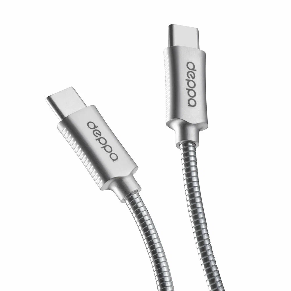Дата-кабель Metal Type-C - Type-C, алюминий, 1.2м, стальной , Deppa 72391
