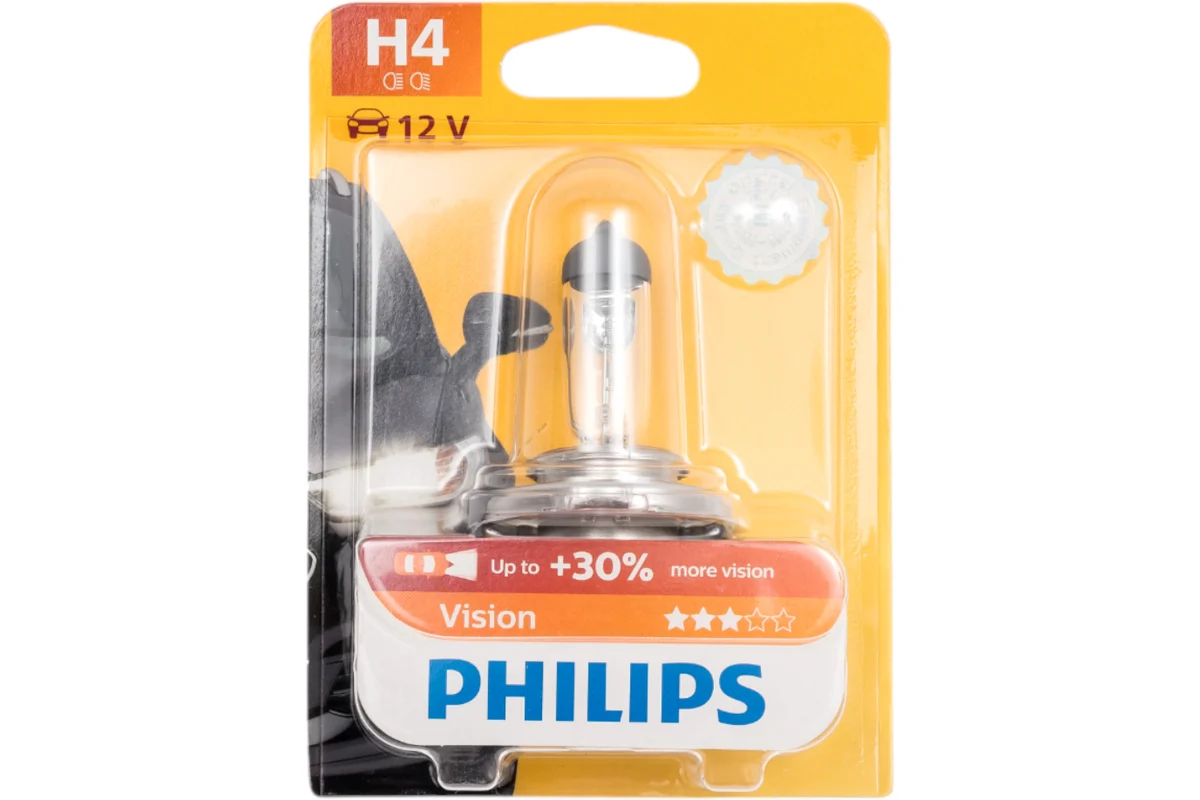 Лампа PHILIPS H4 12V 55W Vision Premium 12342PRB1  +30% блистер 1шт.