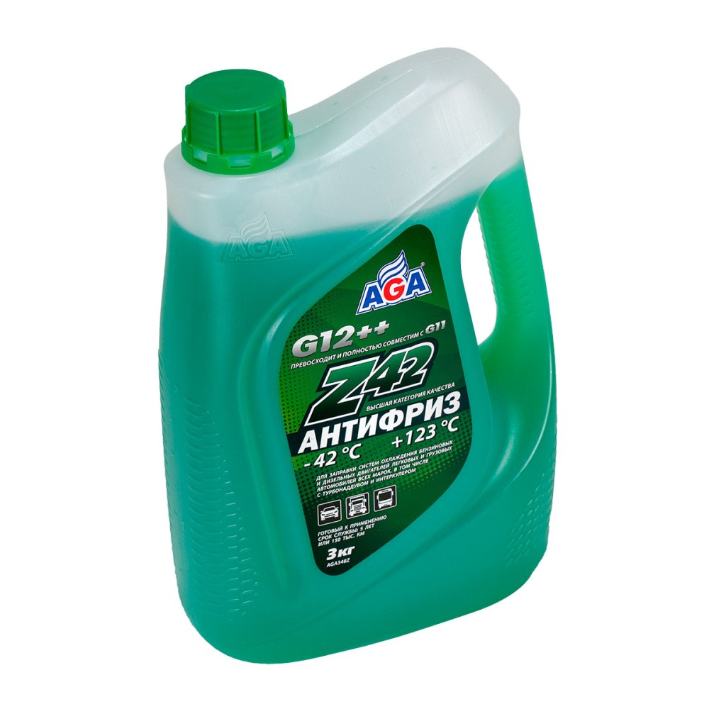 AGA348Z Антифриз зеленый, -42С, 3 кг, G-12++ ANTIFREEZE AGA-Z42, PREMIX