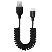PM6735 Спиральный USB кабель Type-A Micro USB, 3 A быстрая зарядка, 1 м, передача данных 480 Мбит/с, черный