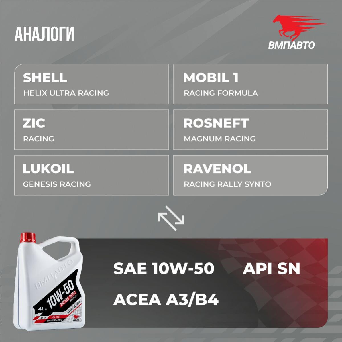 ВМПАВТО 10w50 SN A3/B4 4л синт масло моторное 9237