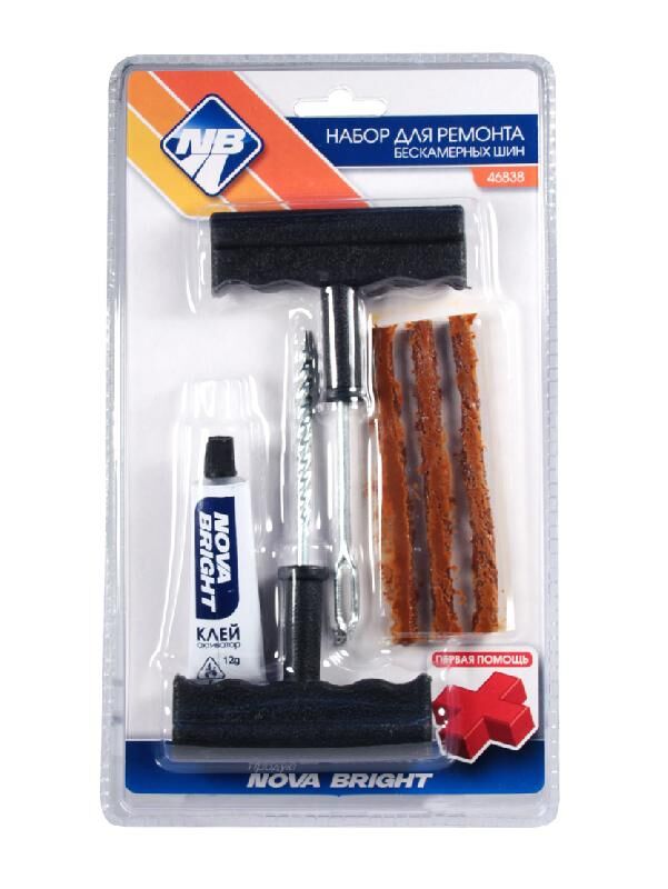 Набор для ремонта бескамерных шин "Nova Bright" (напильник, шило, жгуты, клей) 47777