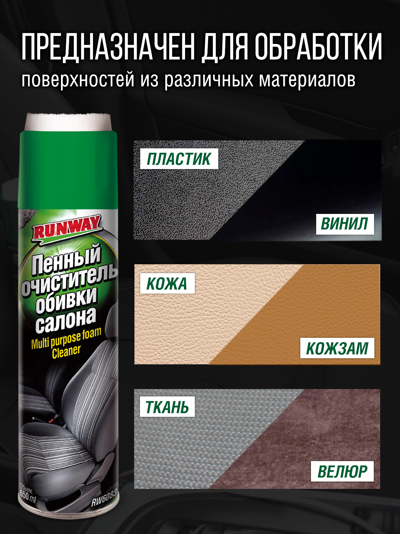 RW6083 Очиститель обивки салона, аэрозоль 650 мл С