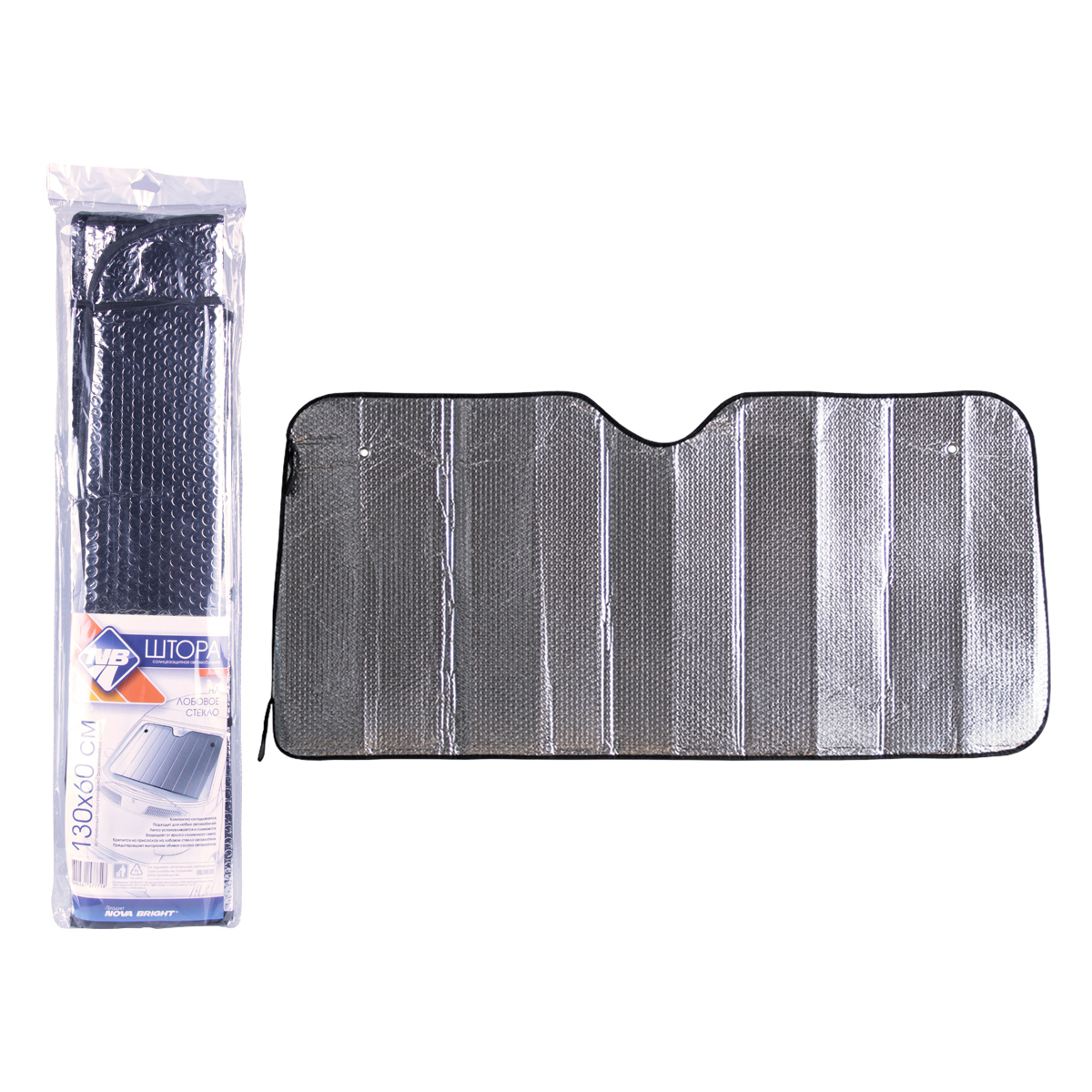 Штора солнцезащитная "Nova Bright", металлизированная, под лобовое стекло (серебро), 130х60см 46480