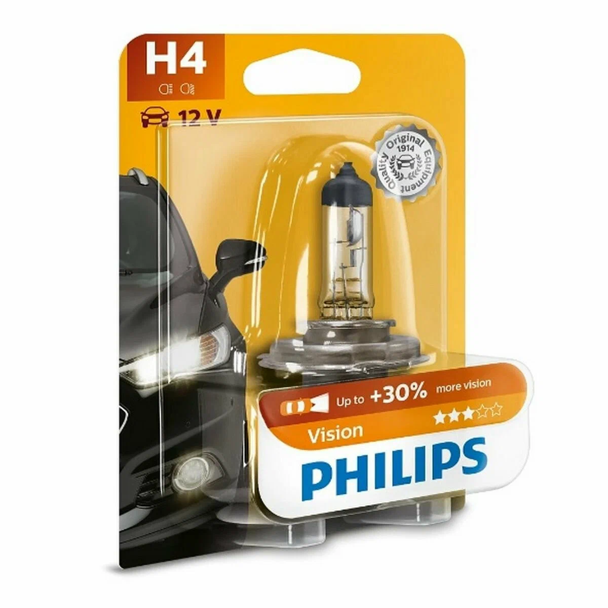 Лампа PHILIPS H4 12V 55W Vision Plus 12342VPB1 +60% блистер 1 шт.