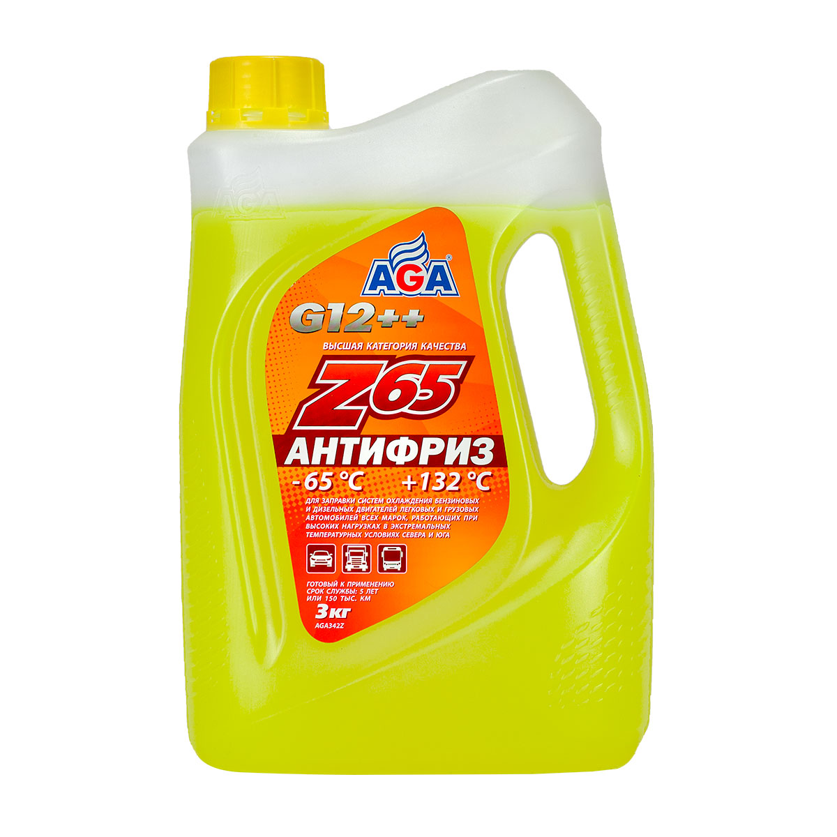 AGA342Z Антифриз  желтый, -65С, 3 кг, G-12++ ANTIFREEZE AGA-Z65, PREMIX