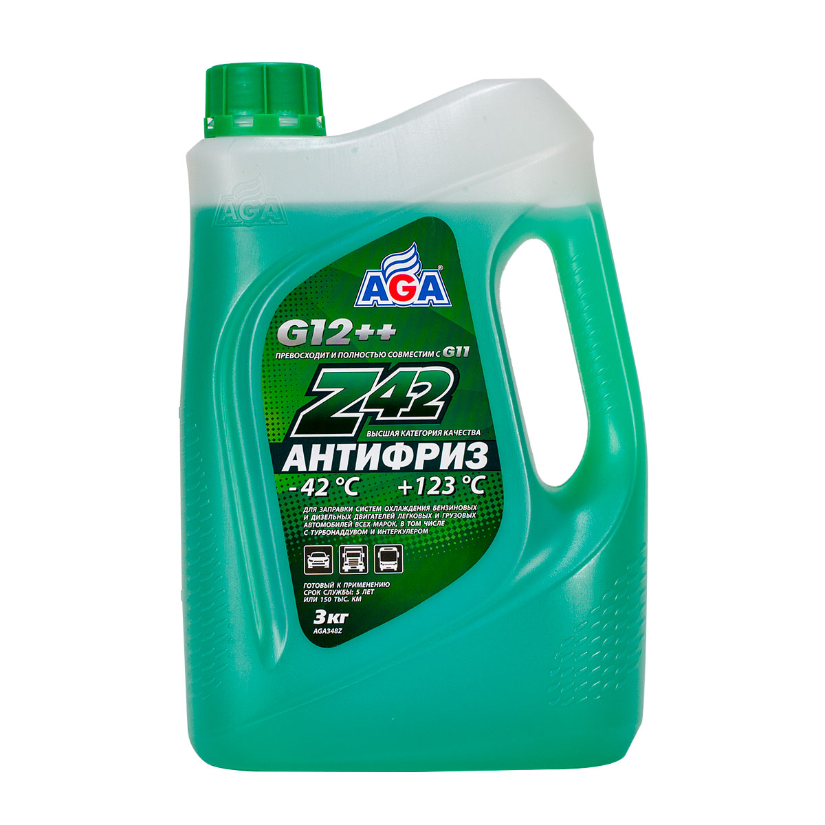 AGA348Z Антифриз зеленый, -42С, 3 кг, G-12++ ANTIFREEZE AGA-Z42, PREMIX
