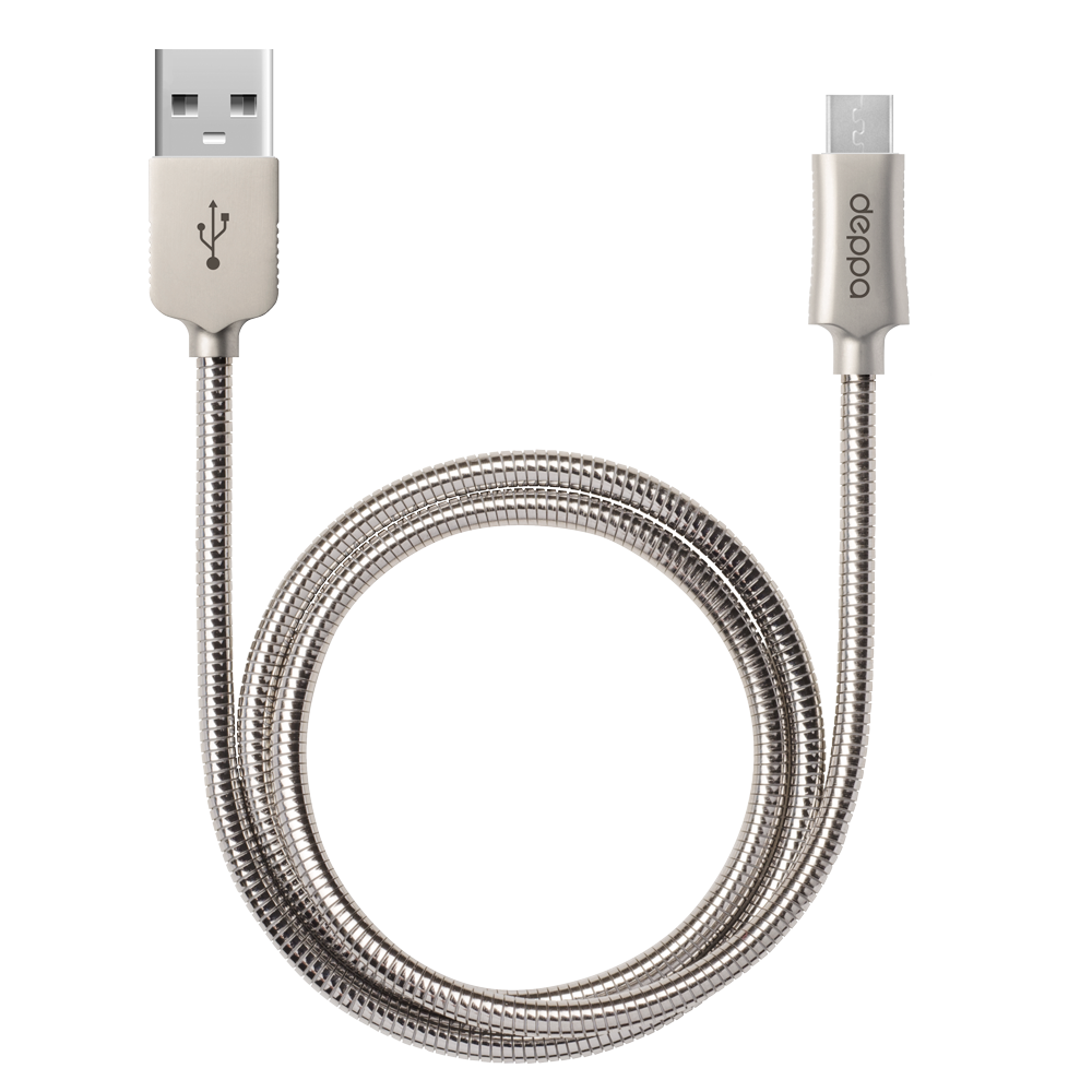 Дата-кабель Leather USB - micro USB, алюминий, 1,2м, стальной, Deppa 72273