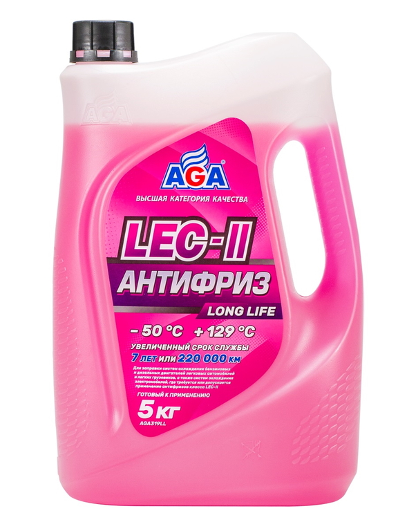 AGA319LL Антифриз, готовый к применению, розовый, -50С, 5кг, LEC-II;ANTIFREEZE AGA LEC-II
