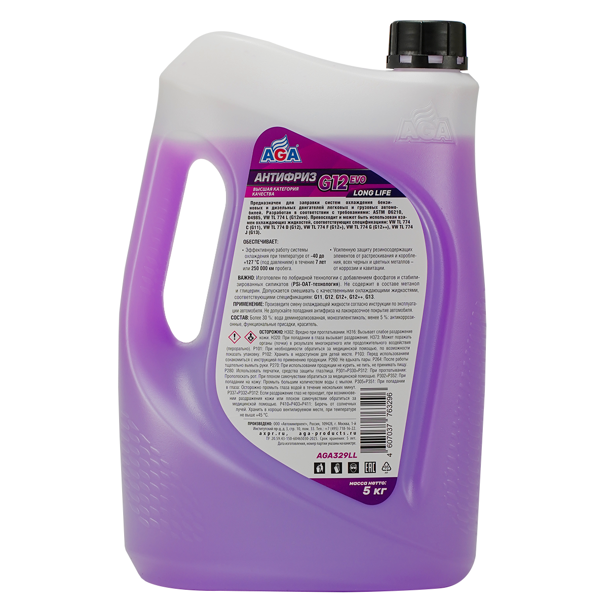 AGA329LL Антифриз, готовый к применению, фиолетовый, -40С, 5кг, G12 evo;ANTIFREEZE AGA G12 evo