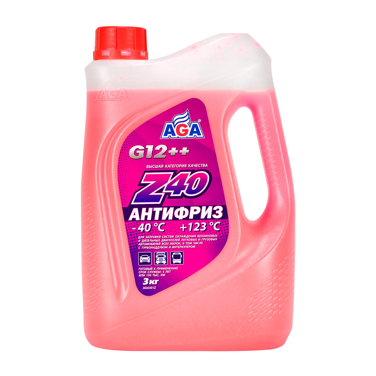 AGA301Z Антифриз красный, -40С, 3кг, G-12++ ANTIFREEZE AGA-Z40, PREMIX