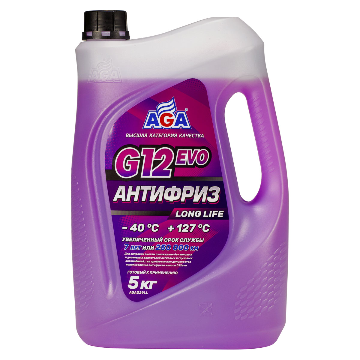 AGA329LL Антифриз, готовый к применению, фиолетовый, -40С, 5кг, G12 evo;ANTIFREEZE AGA G12 evo