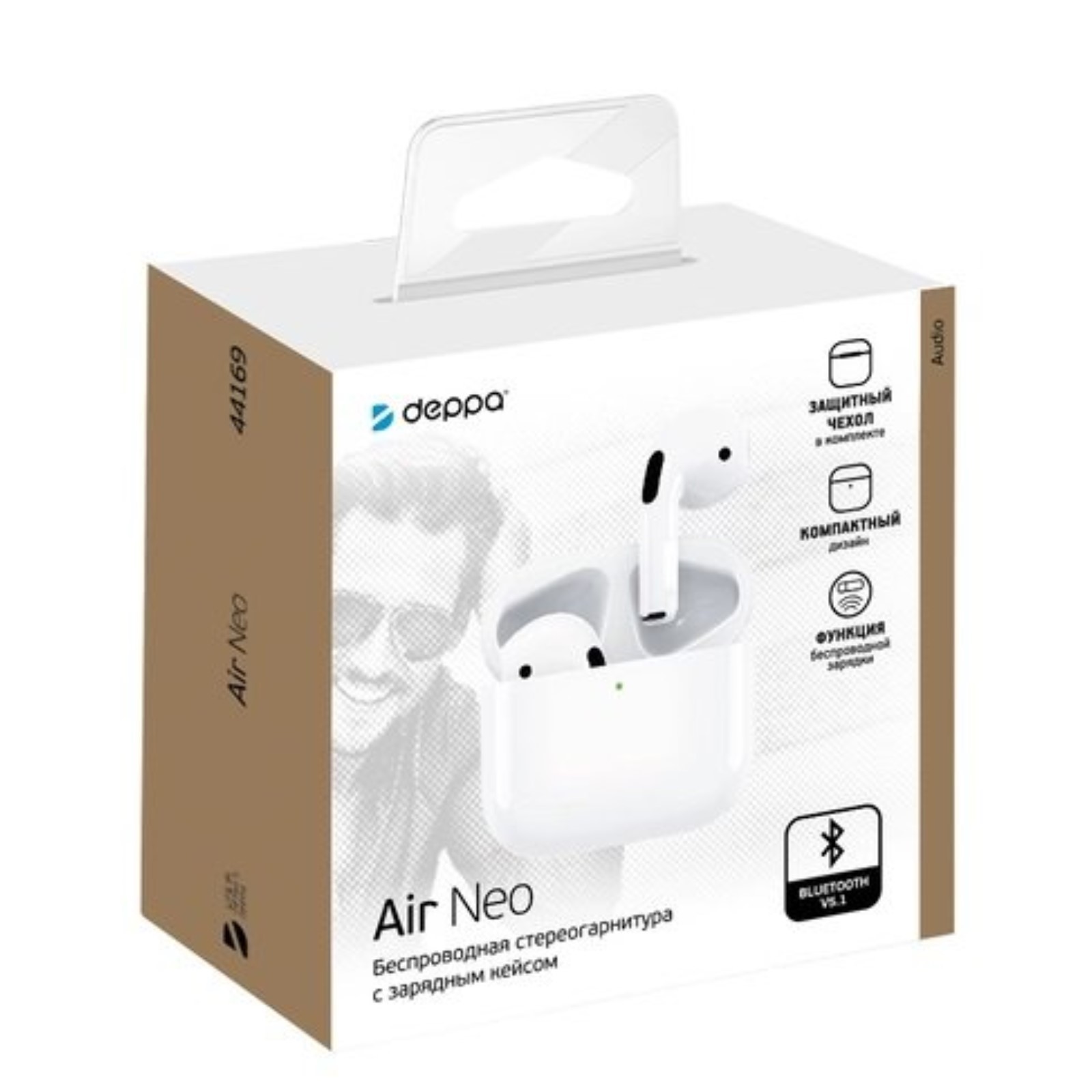 Беспроводные наушники с микрофоном Air Neo, TWS, BT 5.1, 300 мАч, QI, IPX4, белый, Deppa 44169