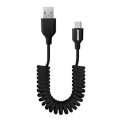 PM6736 Спиральный USB кабель Type-A Type-C, 3 A быстрая зарядка, 1 м, передача данных 480 Мбит/с, черный