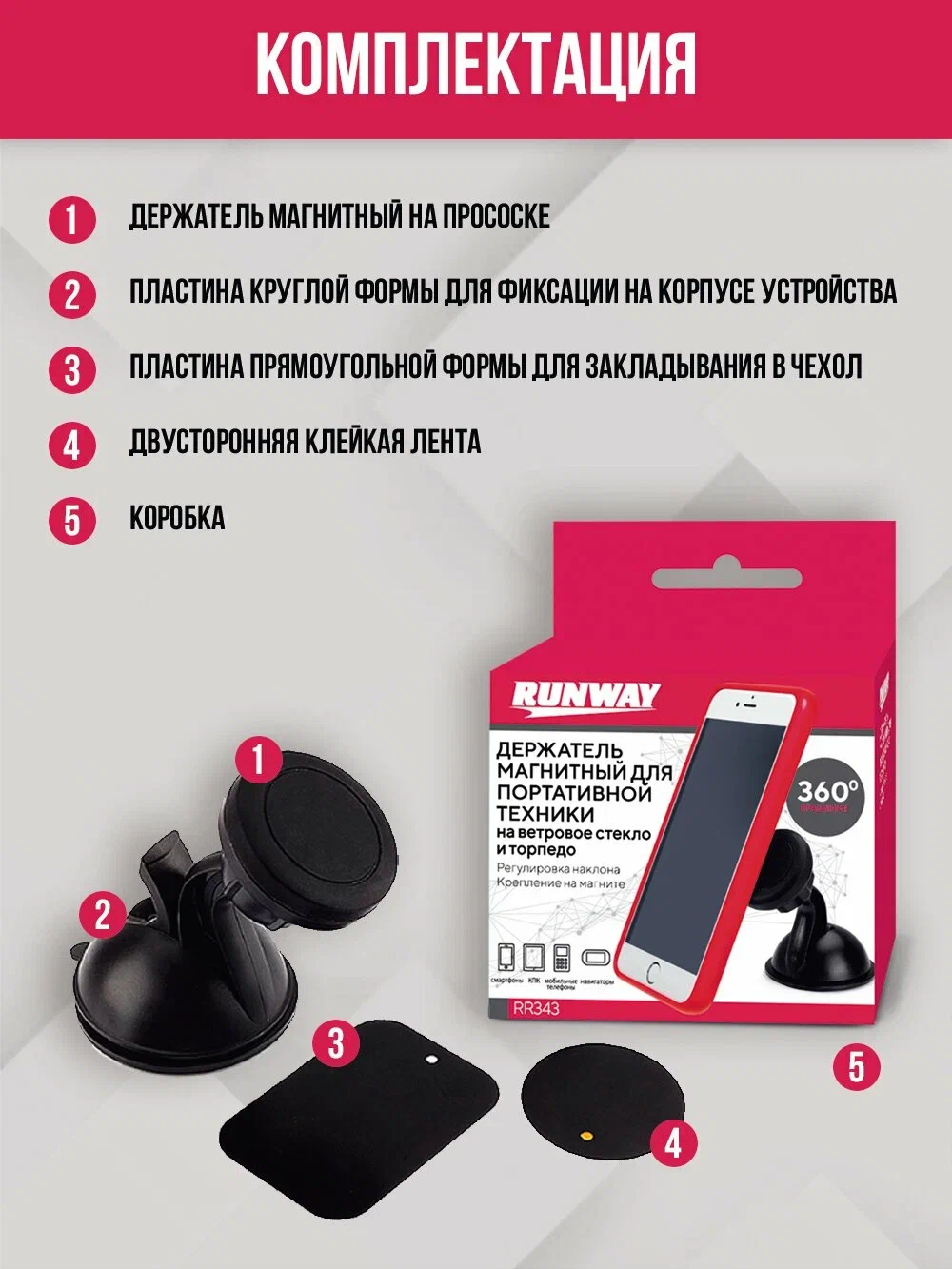 RR344 Держатель магнитный для портативной техники, на дефлектор - черный