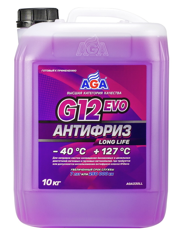 AGA330LL Антифриз, готовый к применению, фиолетовый, -40С, 10кг, G12 evo;ANTIFREEZE AGA G12 evo