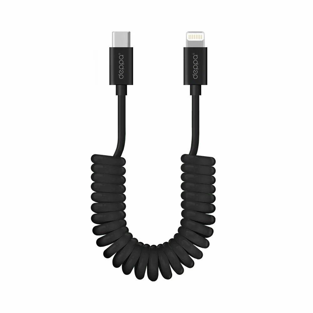 Дата-кабель Type-C - Lightning, витой, 1.5м, черный, Deppa 72393