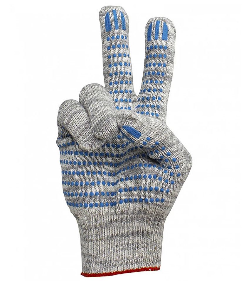  Перчатки рабочие х/б с ПВХ (точка) 10 пар 4 нити с этикеткой БИБИП