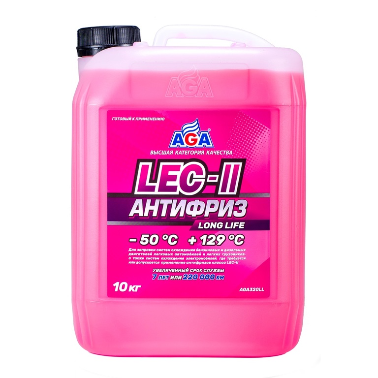 AGA320LL Антифриз, готовый к применению, розовый, -50С, 10кг, LEC-II;ANTIFREEZE AGA LEC-II