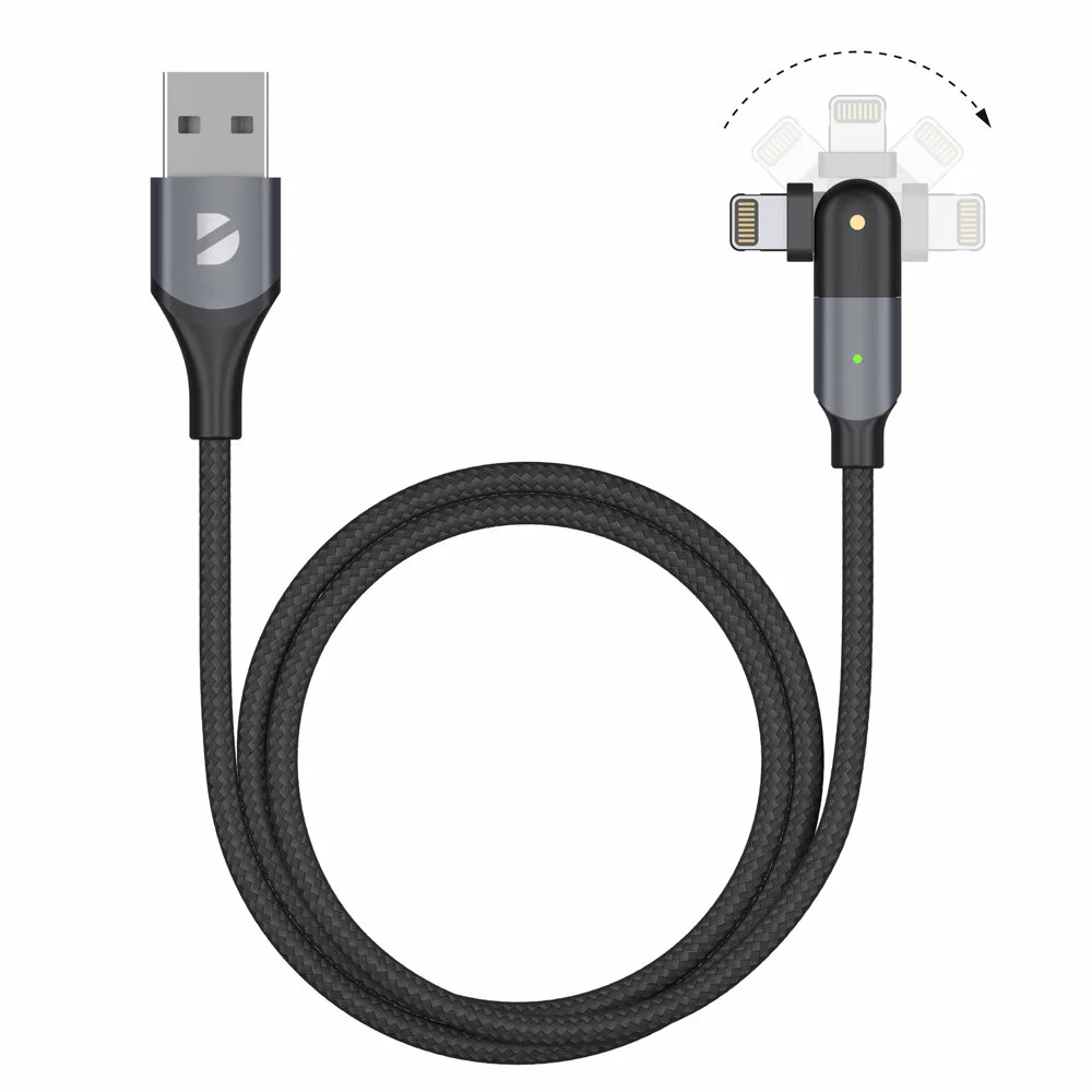 Дата-кабель USB-A - Lightning, поворотный, 180˚, USB 2.0, 2,4A, 1.2м, алюминий, нейлон, черный,Deppa 72326