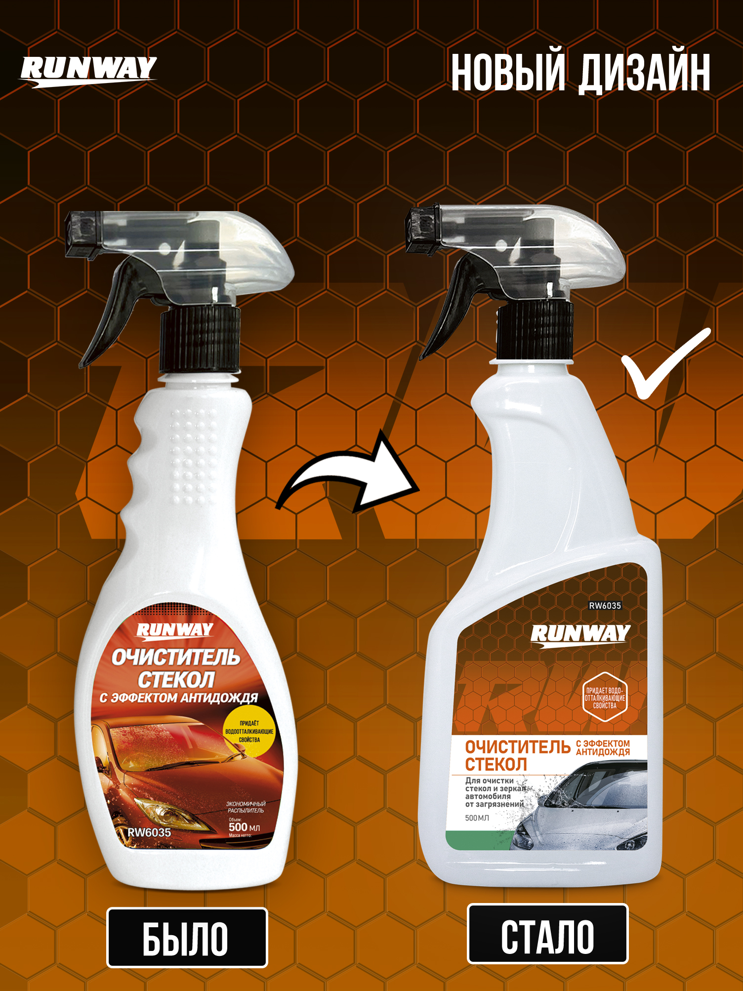 RW6035 Средство для очистки стекол с эффектом антидождя 500мл
