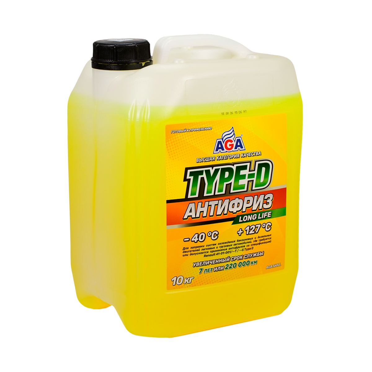 AGA360LL Антифриз желтый,  -40С, 10кг,  TYPE-D AGA ANTIFREEZE AGA  TYPE-D