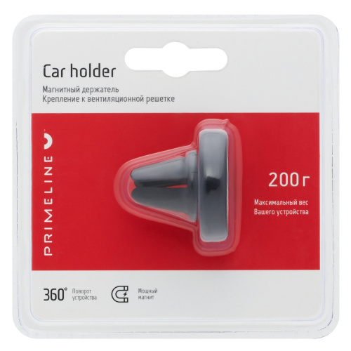 Автомобильный держатель магнитный, крепление на вентиляционную решетку, черный, Prime Line 5510