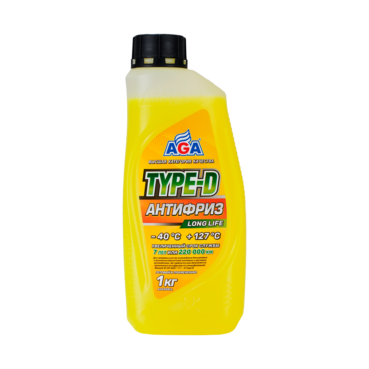 AGA358LL Антифриз желтый,  -40С, 1кг,  TYPE-D AGA ANTIFREEZE AGA TYPE-D