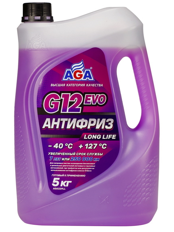 AGA329LL Антифриз, готовый к применению, фиолетовый, -40С, 5кг, G12 evo;ANTIFREEZE AGA G12 evo