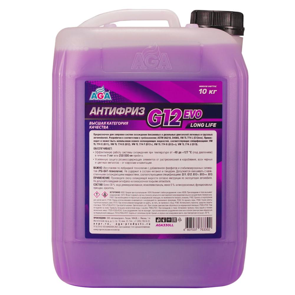 AGA330LL Антифриз, готовый к применению, фиолетовый, -40С, 10кг, G12 evo;ANTIFREEZE AGA G12 evo